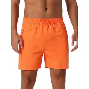 Summer Elastic Waist Drawstring Mesh Lining Swimming Beach Shorts Orange